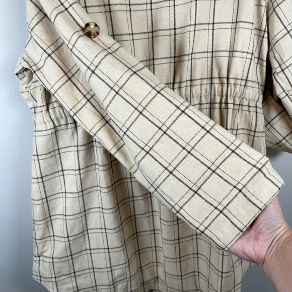 Cozy Co Women's Harper Plaid Jacket Beige Button Up Lined Shacket Layering Large - Picture 13 of 13